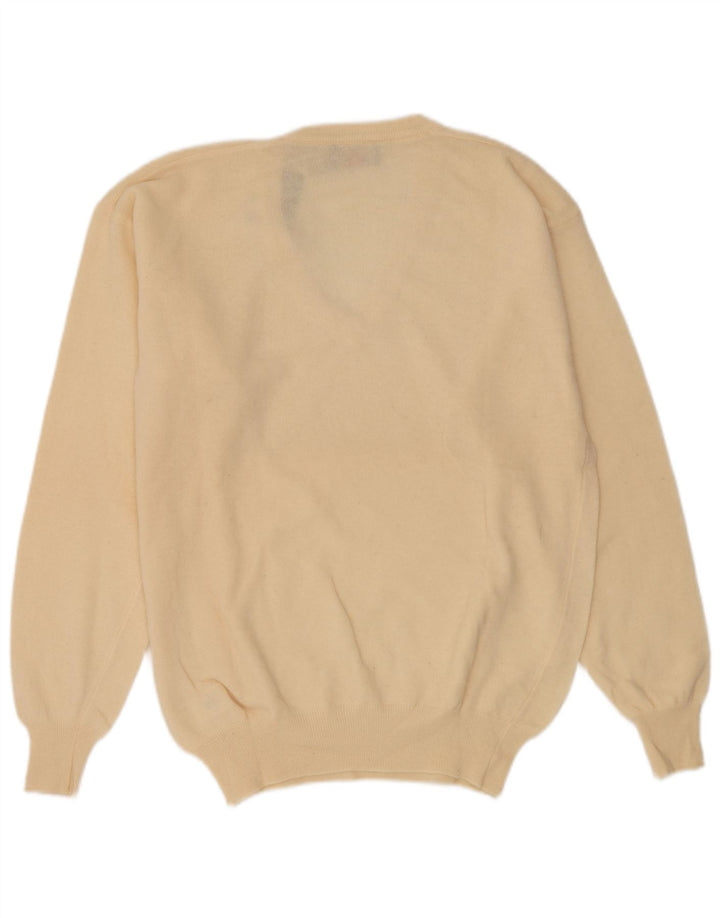 Kappa Mens V-Neck Jumper Sweater Large Beige Wool