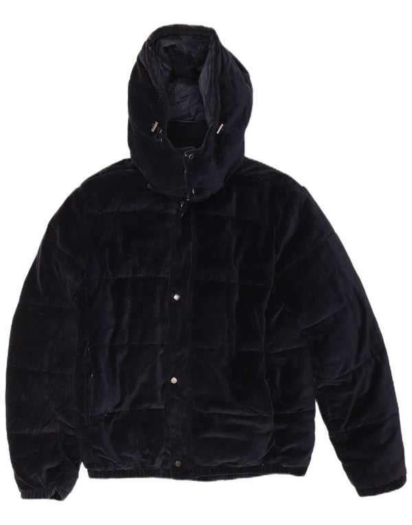 Zara Mens Hooded Padded Jacket UK 40 Large Navy Blue Polyester