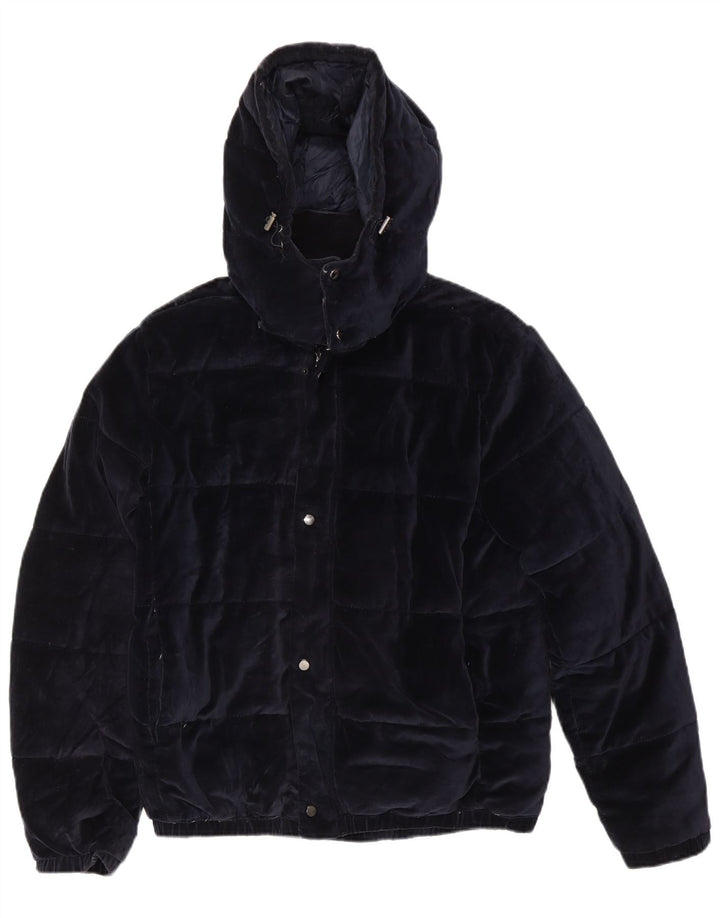 Zara Mens Hooded Padded Jacket UK 40 Large Navy Blue Polyester