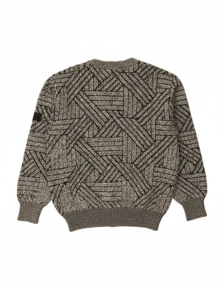 MARANI Mens V-Neck Jumper Sweater Medium Grey Geometric