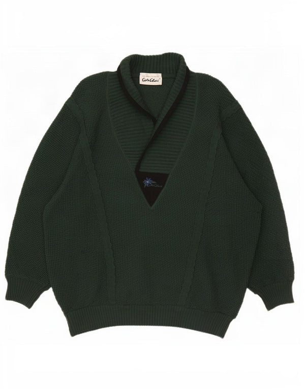 Carlo Colucci Mens Loose Fit Shawl Neck Jumper Sweater IT 52 Large Green