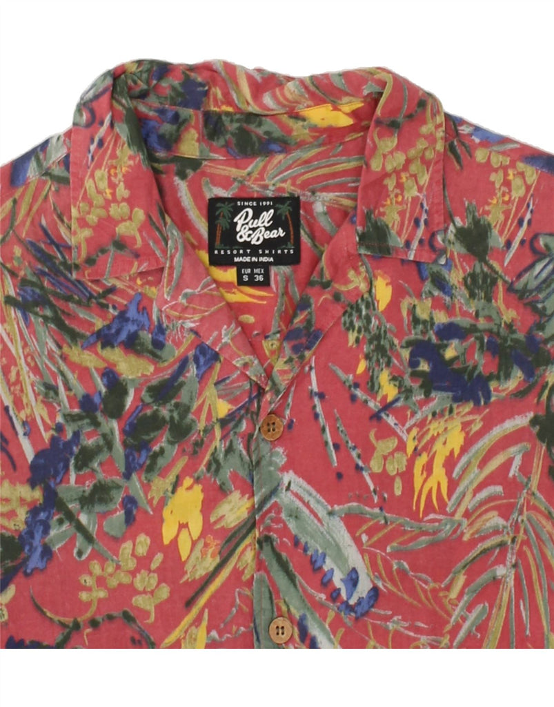 PULL & BEAR Mens Short Sleeve Shirt Small Red Floral Cotton | Vintage Pull & Bear | Thrift | Second-Hand Pull & Bear | Used Clothing | Messina Hembry 