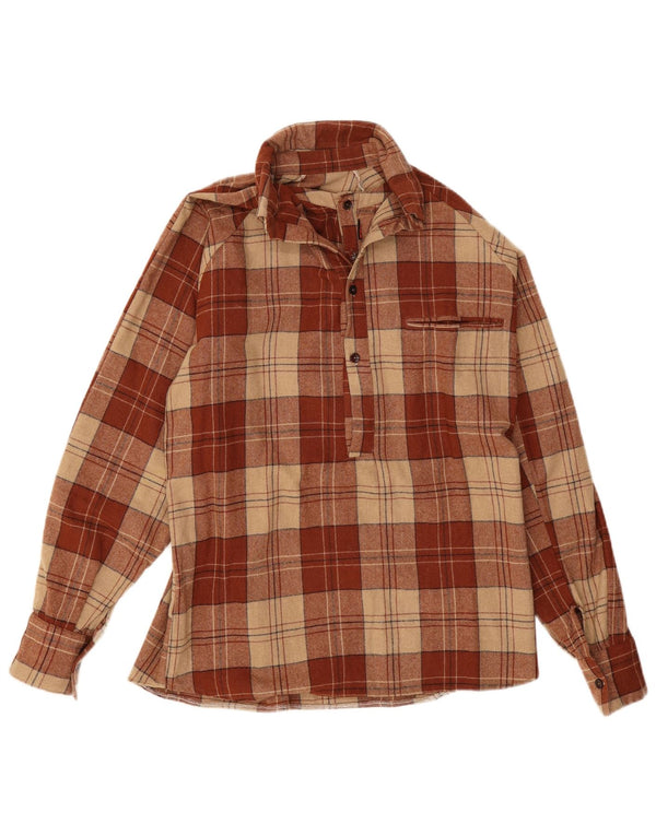 Vintage Mens Pullover Flannel Shirt Medium Brown Check