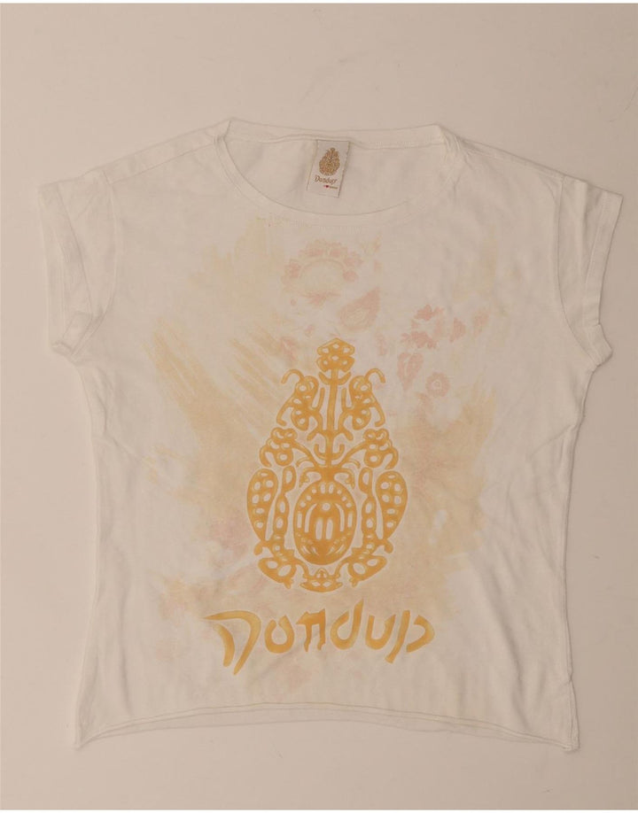 Dondup Womens Crop Graphic T-Shirt Top UK 12 Medium White