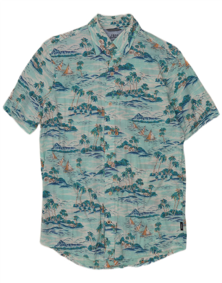 Izod Mens Relaxed Classics Shirt Small Turquoise Floral Hawaiian