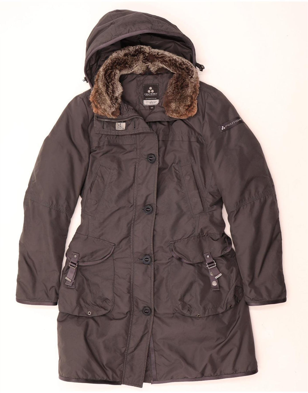 PEUTEREY Womens Hooded Padded Parka Jacket IT 44 Medium Grey Polyamide