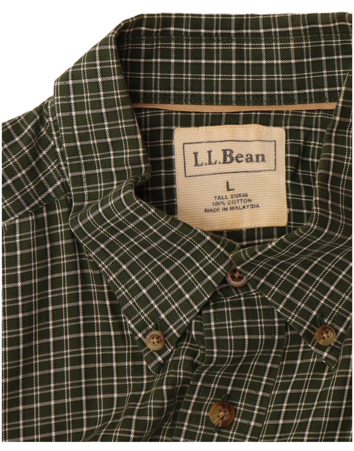 L.L.BEAN Mens Tall Short Sleeve Shirt Large Khaki Check Cotton