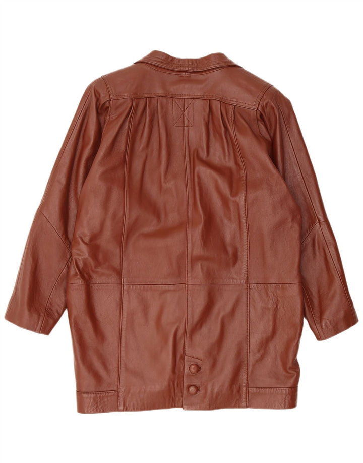 Vintage Womens Oversized Leather Coat UK 14 Medium Brown Leather