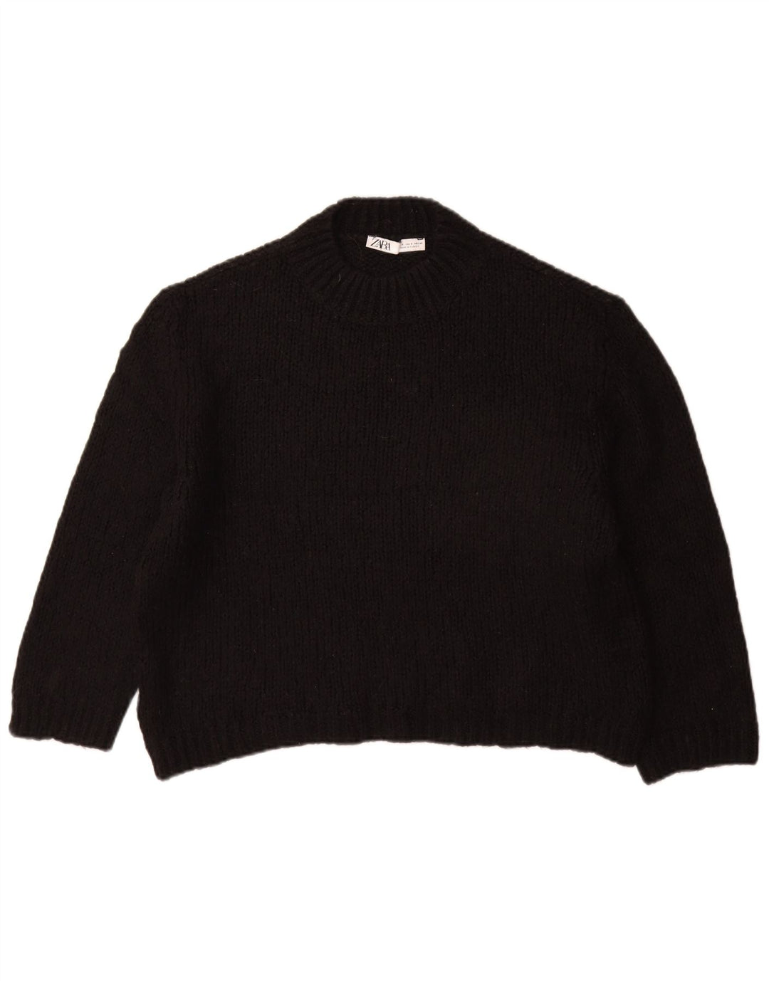 ZARA Womens Oversized Crew Neck Jumper Sweater UK 10 Small Black Acrylic