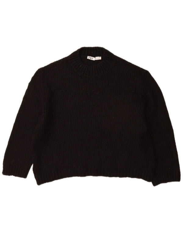 ZARA Womens Oversized Crew Neck Jumper Sweater UK 10 Small Black Acrylic