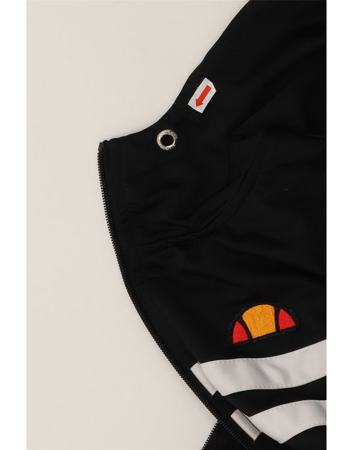 ELLESSE Womens Zip Hoodie Sweater UK 8 Small Black Striped Polyester Vintage Ellesse and Second-Hand Ellesse from Messina Hembry 