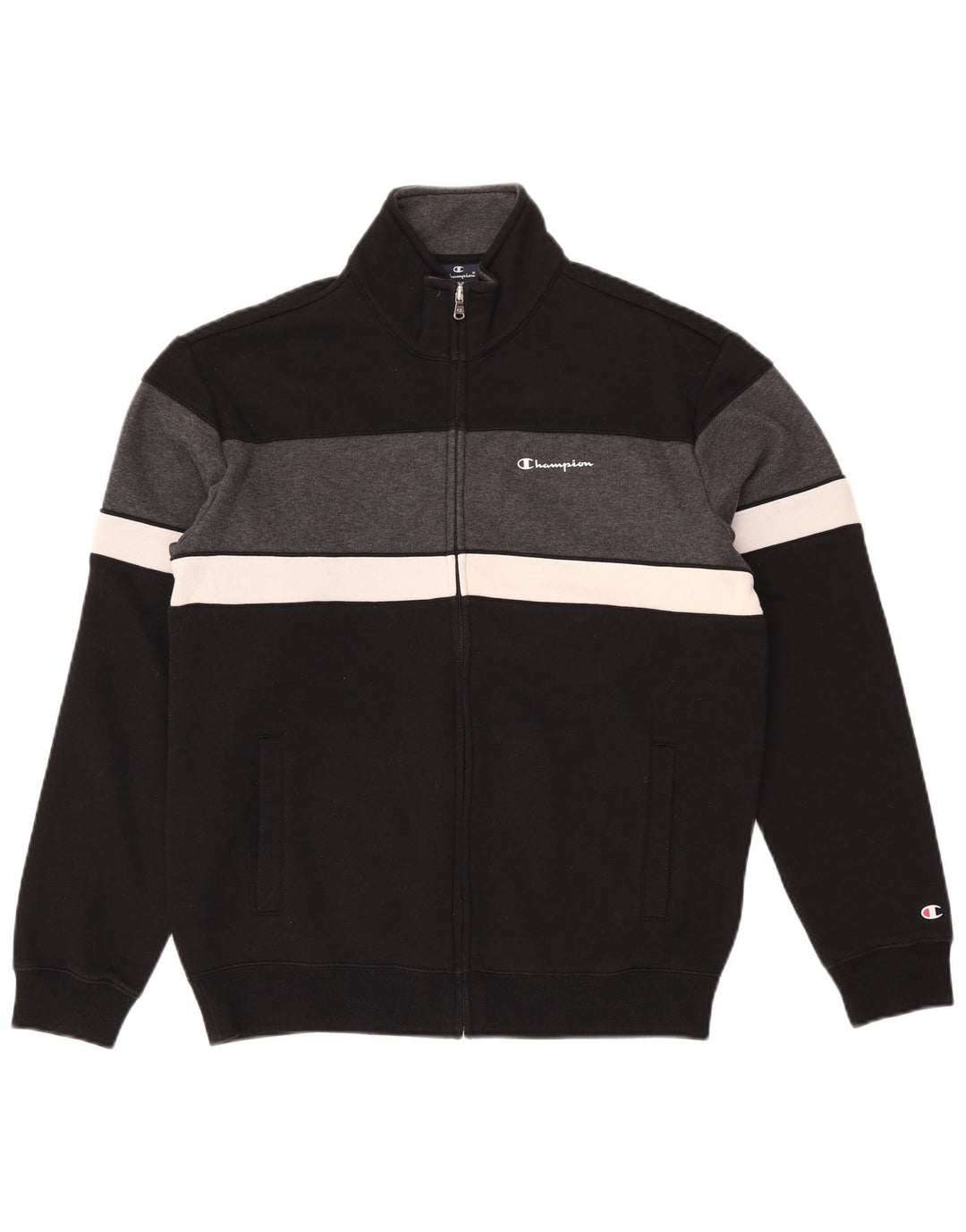 Champion Mens Tracksuit Top Jacket Large Black Colourblock Cotton