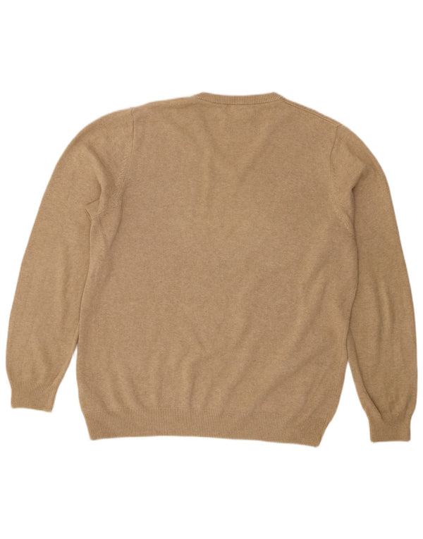 Marks & Spencer Mens V-Neck Jumper Sweater Large Beige Cotton