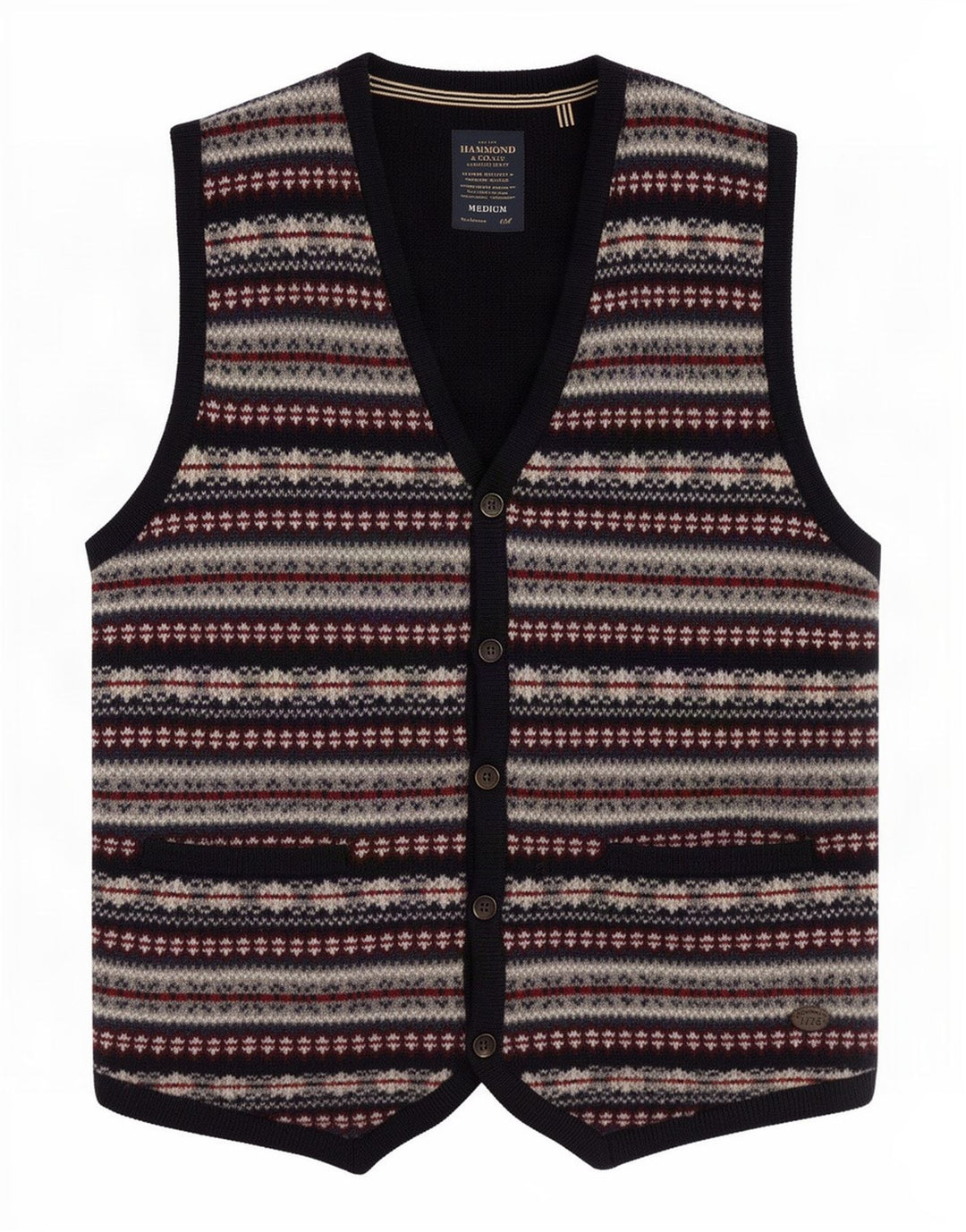 Hammond & Co Mens Knit Waistcoat Medium Navy Blue Fair Isle Wool