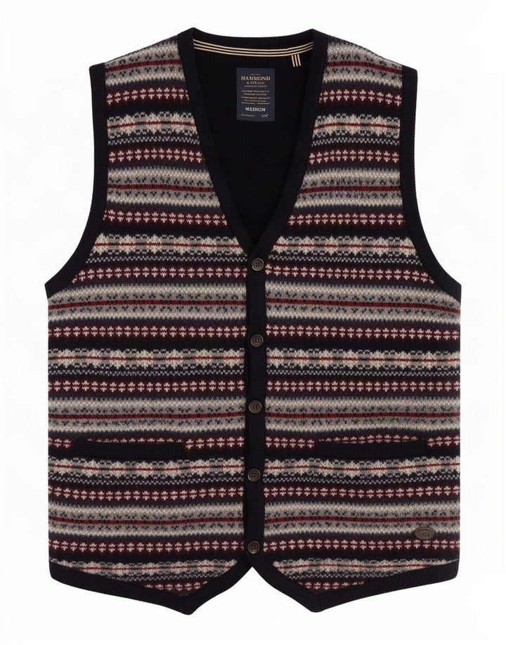Hammond & Co Mens Knit Waistcoat Medium Navy Blue Fair Isle Wool