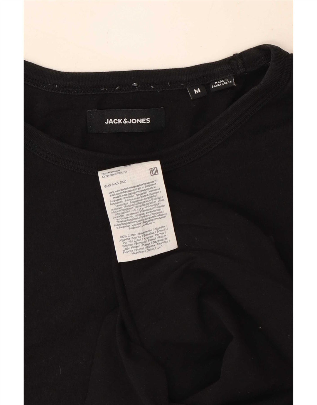Jack & Jones Mens Graphic T-Shirt Top Medium Black Cotton