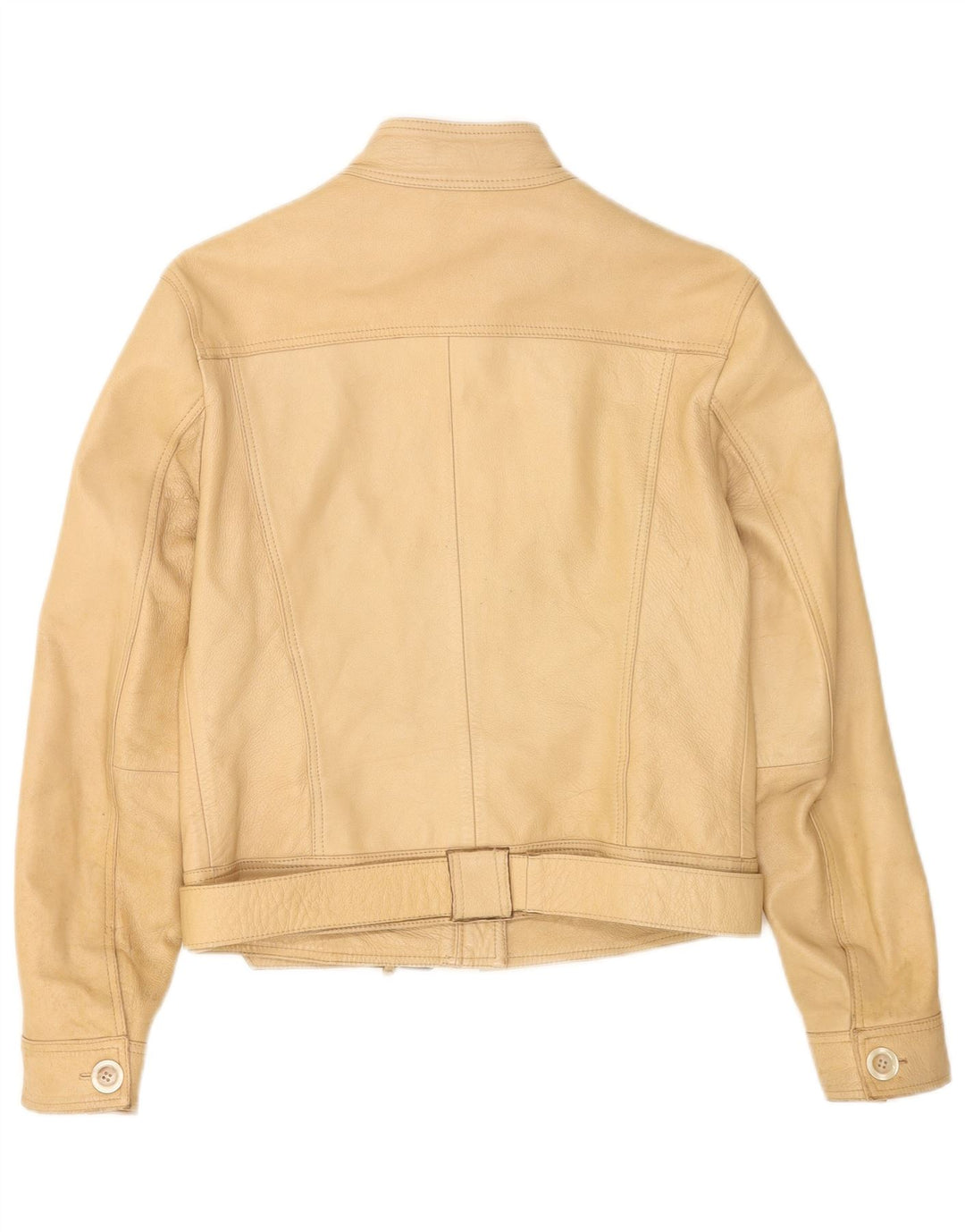 Vintage Womens Crop Leather Jacket IT 44 Medium Beige Leather