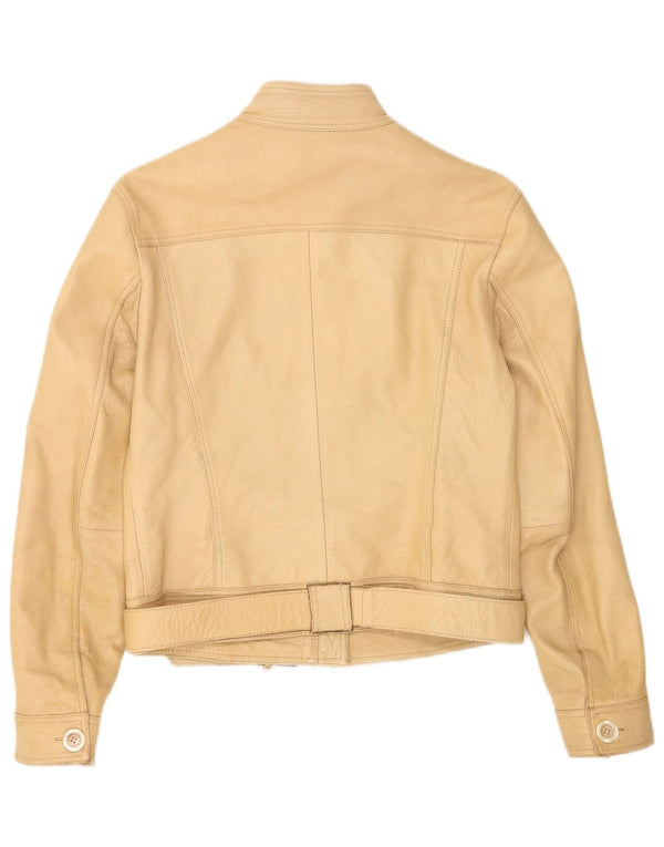 Vintage Womens Crop Leather Jacket IT 44 Medium Beige Leather