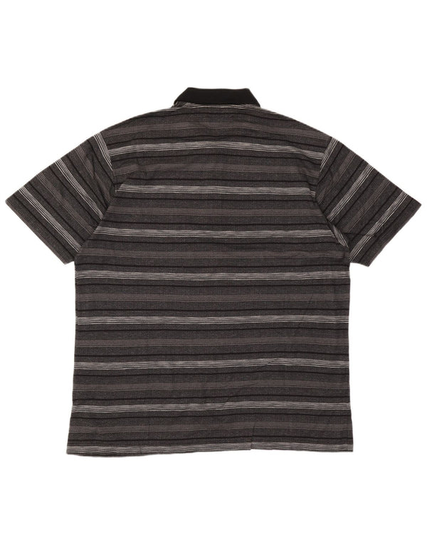 Vintage Mens Polo Shirt Large Grey Striped Cotton
