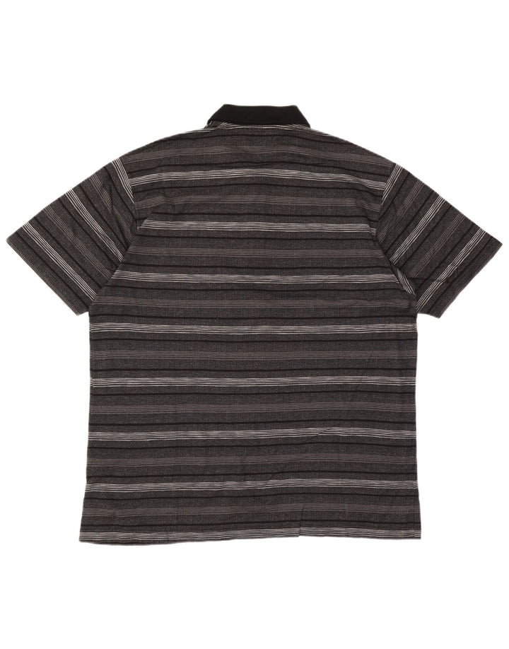 Vintage Mens Polo Shirt Large Grey Striped Cotton