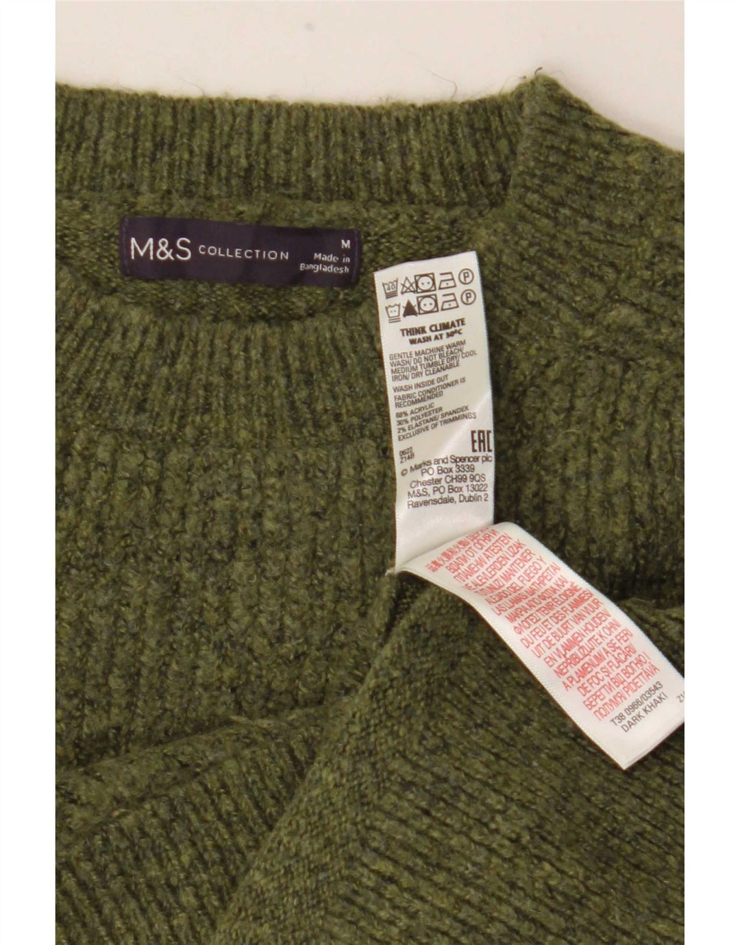 Marks & Spencer Womens Crew Neck Jumper Sweater UK 14 Medium Green Flecked