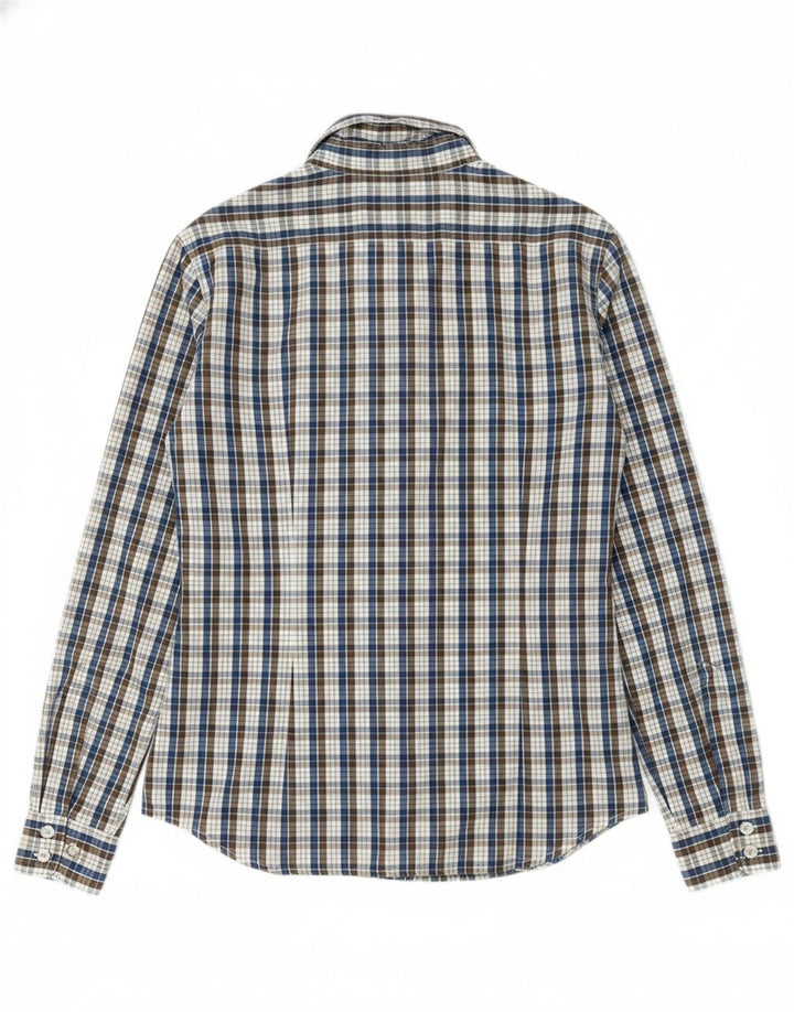 BENETTON Womens Shirt UK 14 Medium Navy Blue Check Cotton