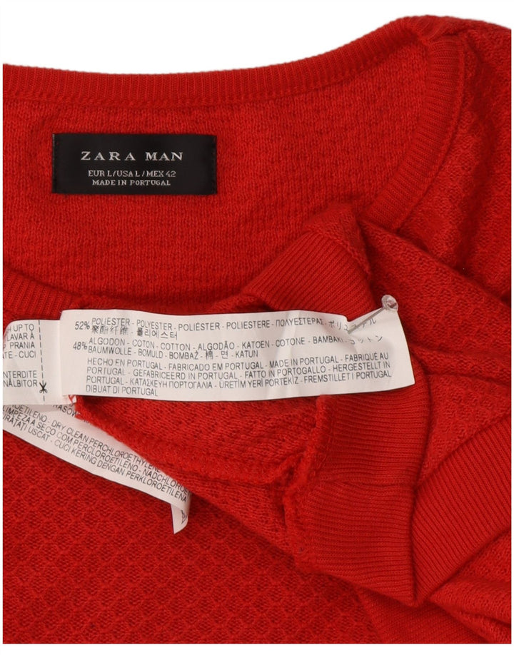 Zara Mens Crew Neck Jumper Sweater Large Red Polyester