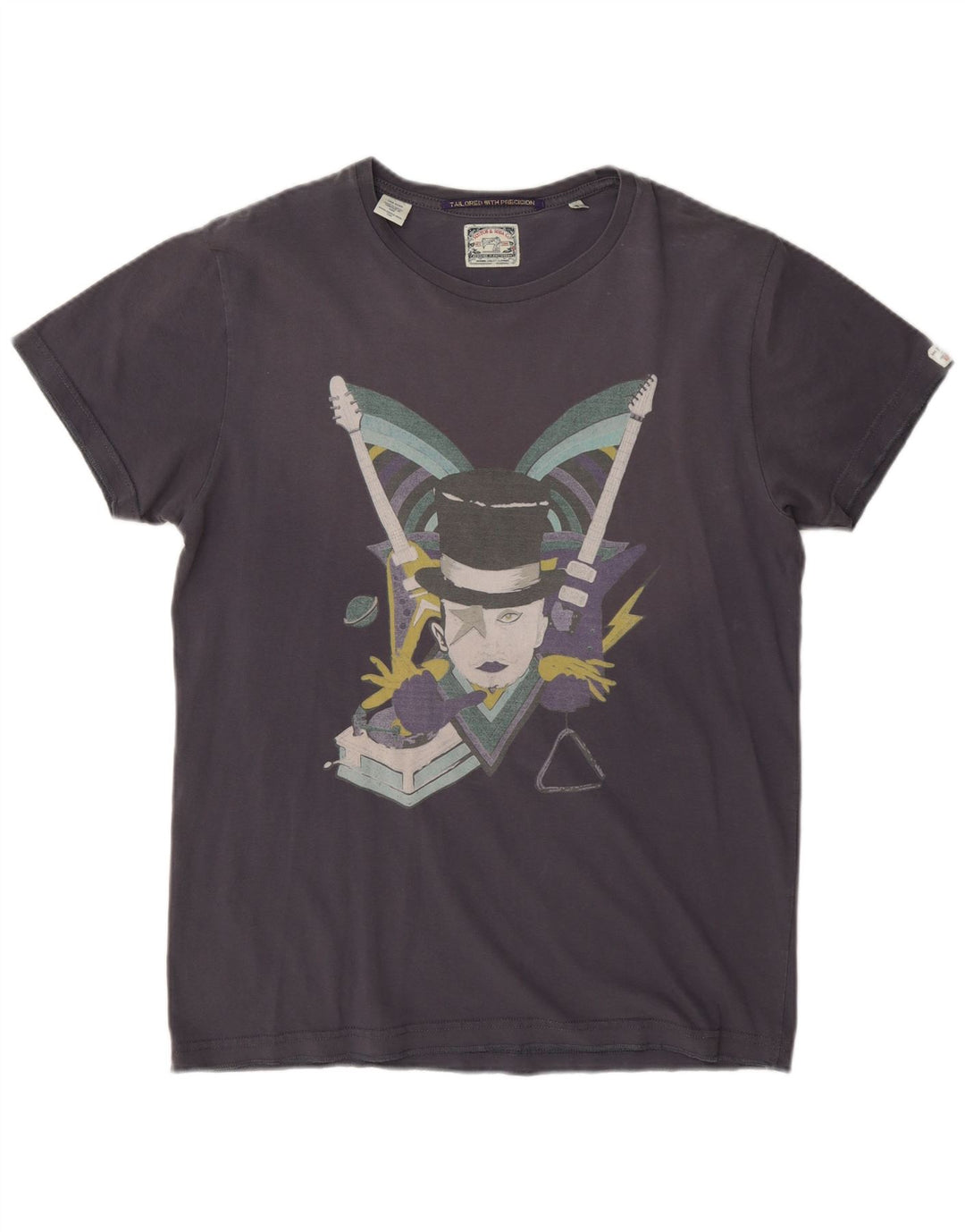 Scotch & Soda Mens Graphic T-Shirt Top Medium Navy Blue Cotton