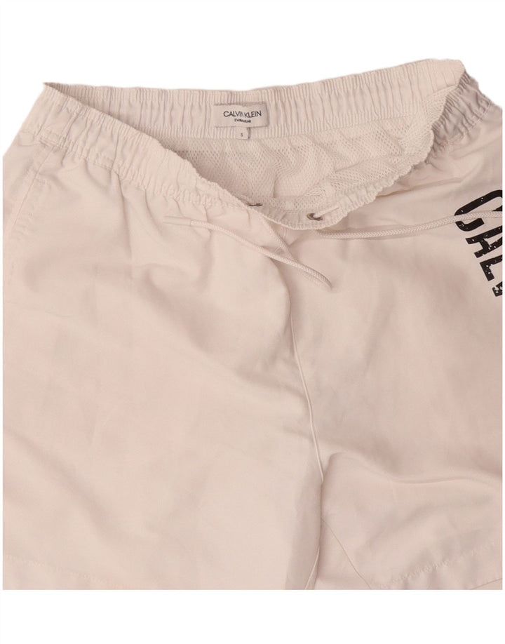 Calvin Klein Mens Graphic Swimming Shorts Small  White Polyester