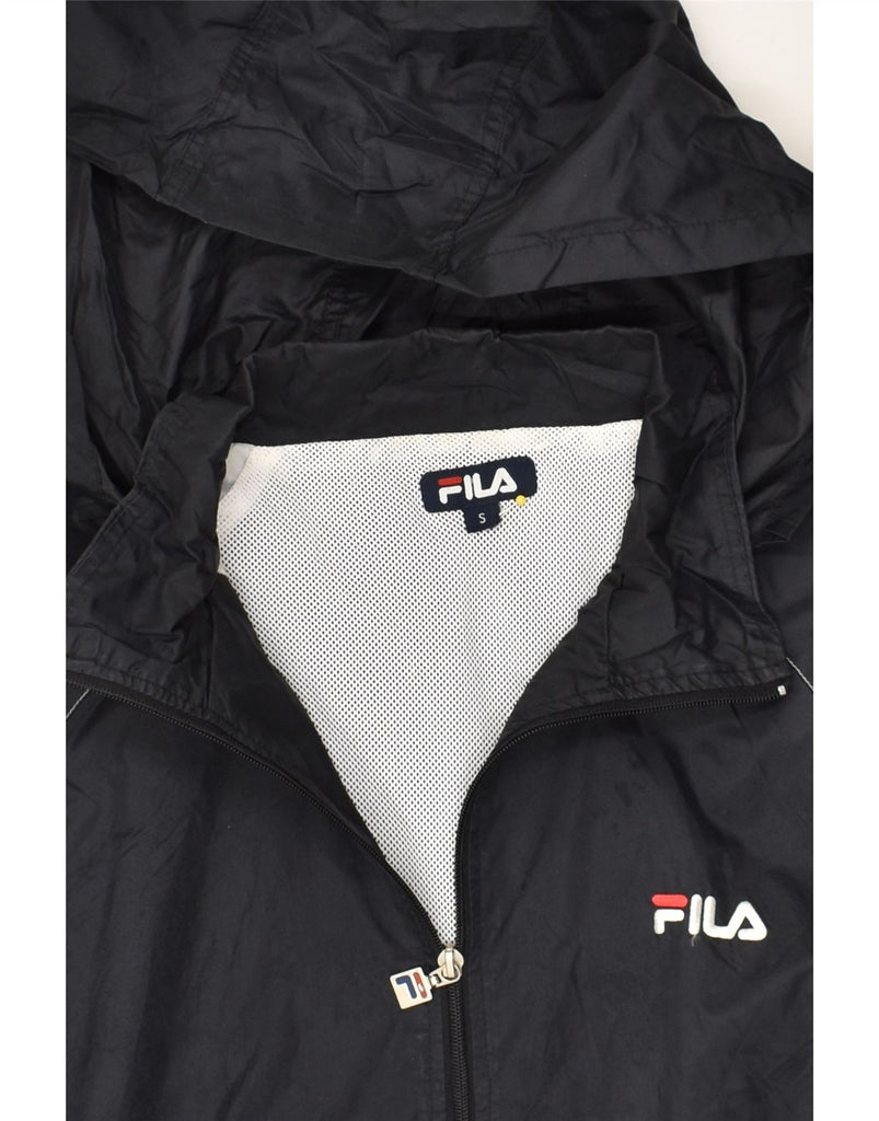 FILA Mens Hooded Rain Jacket UK 36 Small Black Polyester | Vintage Fila | Thrift | Second-Hand Fila | Used Clothing | Messina Hembry 