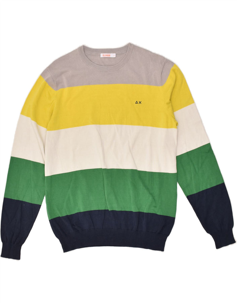 SUN68 Mens Crew Neck Jumper Sweater Large Multicoloured Striped Cotton Vintage Sun68 and Second-Hand Sun68 from Messina Hembry 