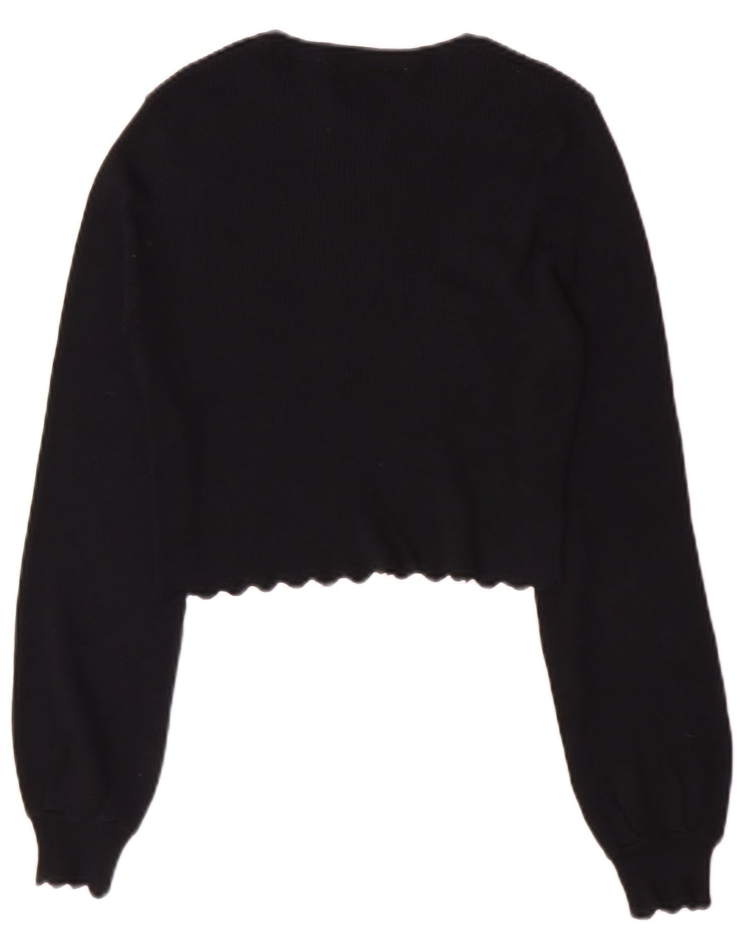 Zara Womens Crop Crew Neck Jumper Sweater UK 12 Medium Black Viscose