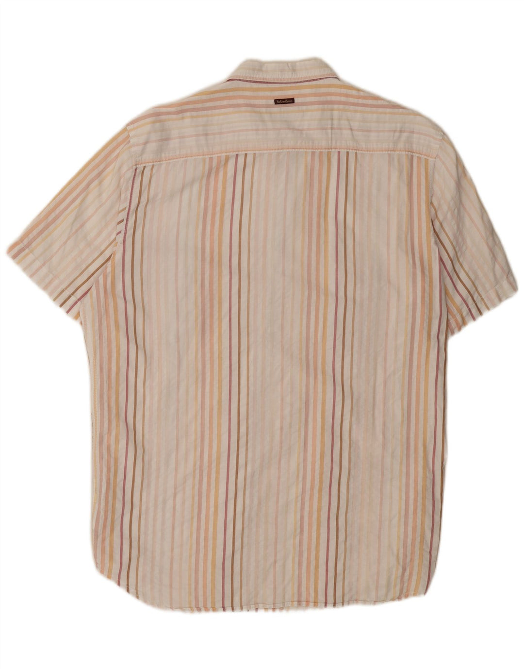 Marlboro Classics Mens Short Sleeve Shirt 2XL Beige Pinstripe Cotton