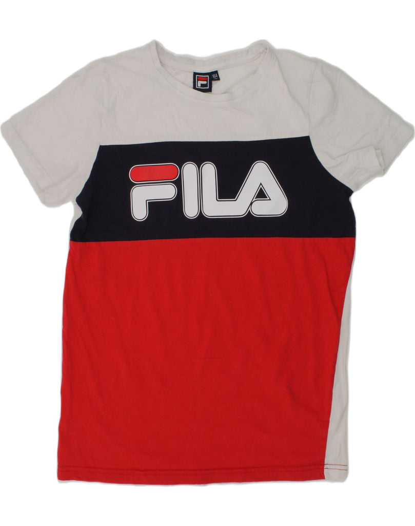 FILA Boys Graphic T-Shirt Top 13-14 Years Grey Colourblock Cotton | Vintage Fila | Thrift | Second-Hand Fila | Used Clothing | Messina Hembry 