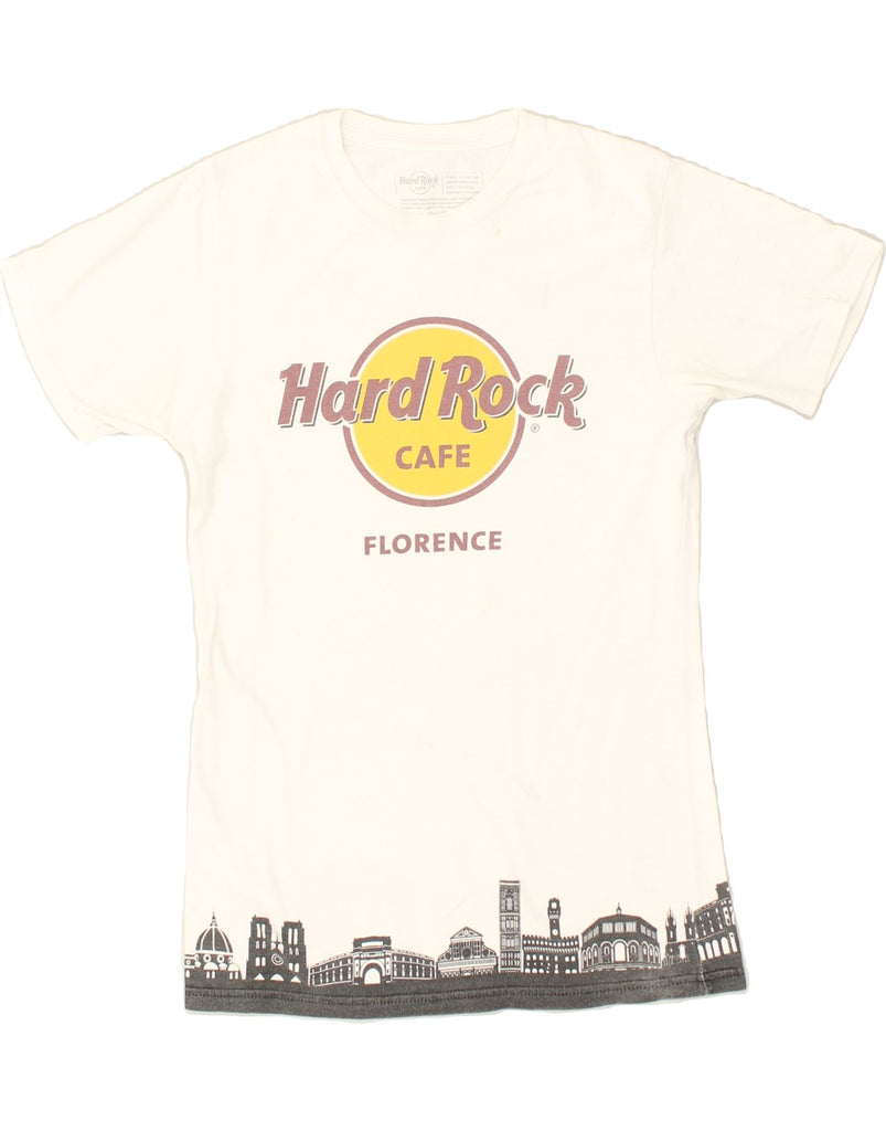 HARD ROCK CAFE Womens Florence Graphic T-Shirt Top UK 12 Medium Off White | Vintage Hard Rock Cafe | Thrift | Second-Hand Hard Rock Cafe | Used Clothing | Messina Hembry 