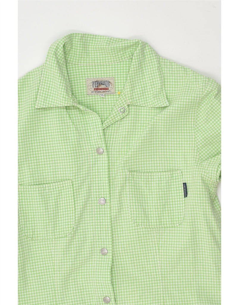 PEPPERINO Womens Short Sleeve Shirt UK 14 Medium Green Gingham Cotton | Vintage Pepperino | Thrift | Second-Hand Pepperino | Used Clothing | Messina Hembry 