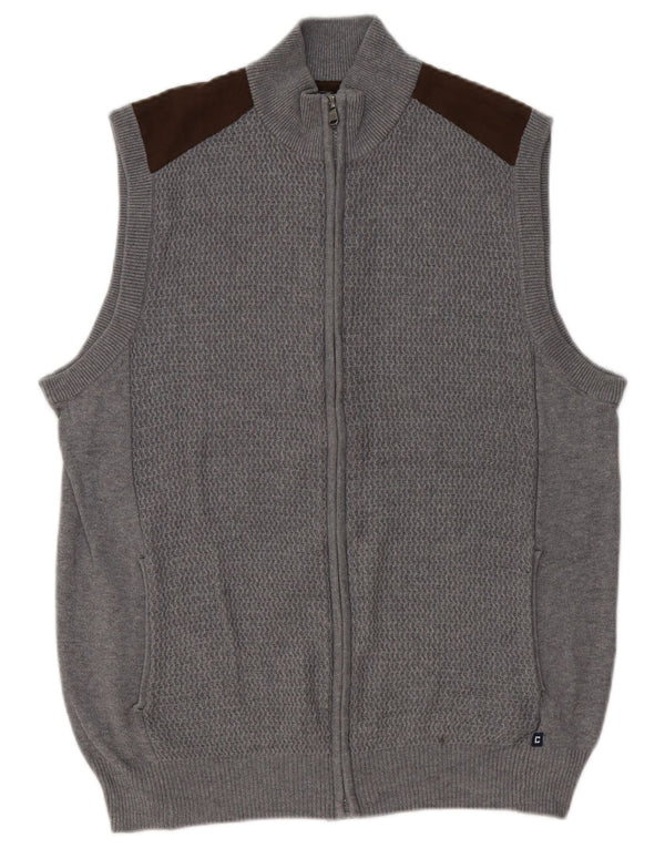 Chaps Mens Sleeveless Cardigan Sweater Medium Grey Colourblock Cotton