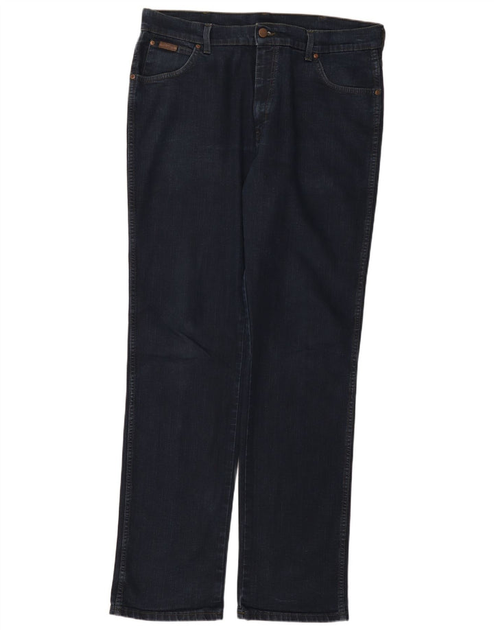 Wrangler Mens Texas Stretch Straight Jeans W38 L36 Navy Blue Cotton