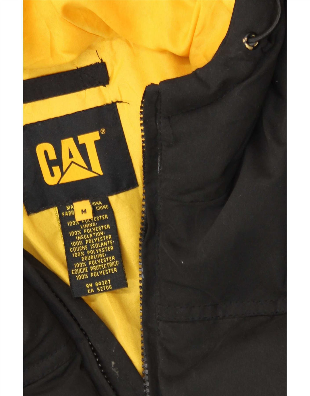 Caterpillar Mens Hooded Padded Jacket UK 38 Medium Black Polyester