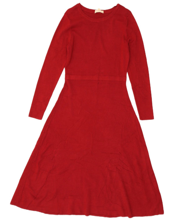 Phase Eight Womens Long Sleeve Jumper Dress UK 12 Medium Burgundy Viscose