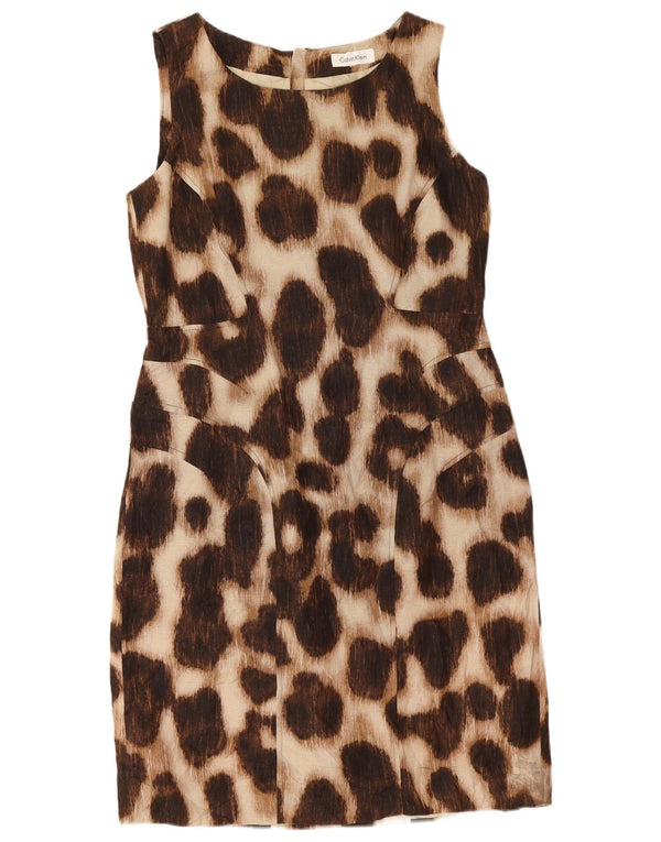 Calvin Klein Womens Sleeveless Sheath Dress UK 12 Medium Brown Animal Print