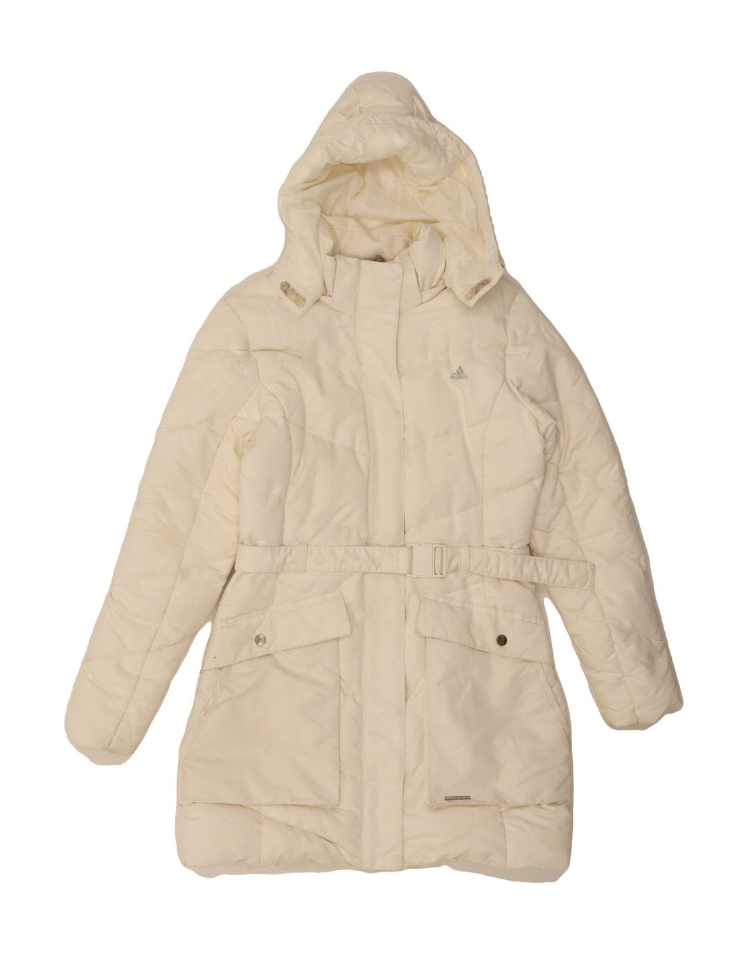 ADIDAS Womens Hooded Padded Coat UK 10 Small Off White Polyester Vintage Adidas and Second-Hand Adidas from Messina Hembry 