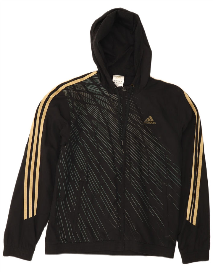 ADIDAS Mens Zip Hoodie Sweater XS Black Striped Polyester