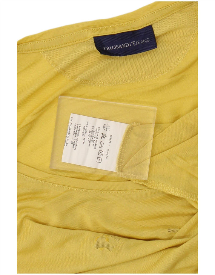 Trussardi Jeans Womens Graphic T-Shirt Top UK 18 XL Yellow Lyocell