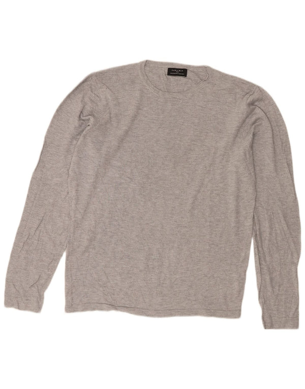 Zara Mens Crew Neck Jumper Sweater Medium Grey Flecked Viscose
