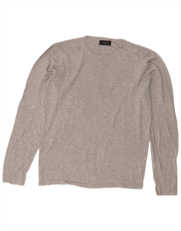 Zara Mens Crew Neck Jumper Sweater Medium Grey Flecked Viscose