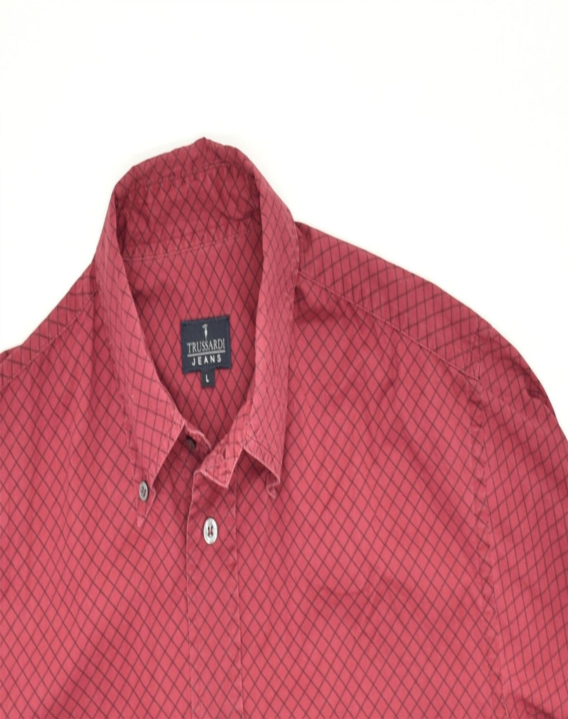 TRUSSARDI Mens Shirt Large Red Check Cotton | Vintage | Thrift | Second-Hand | Used Clothing | Messina Hembry 