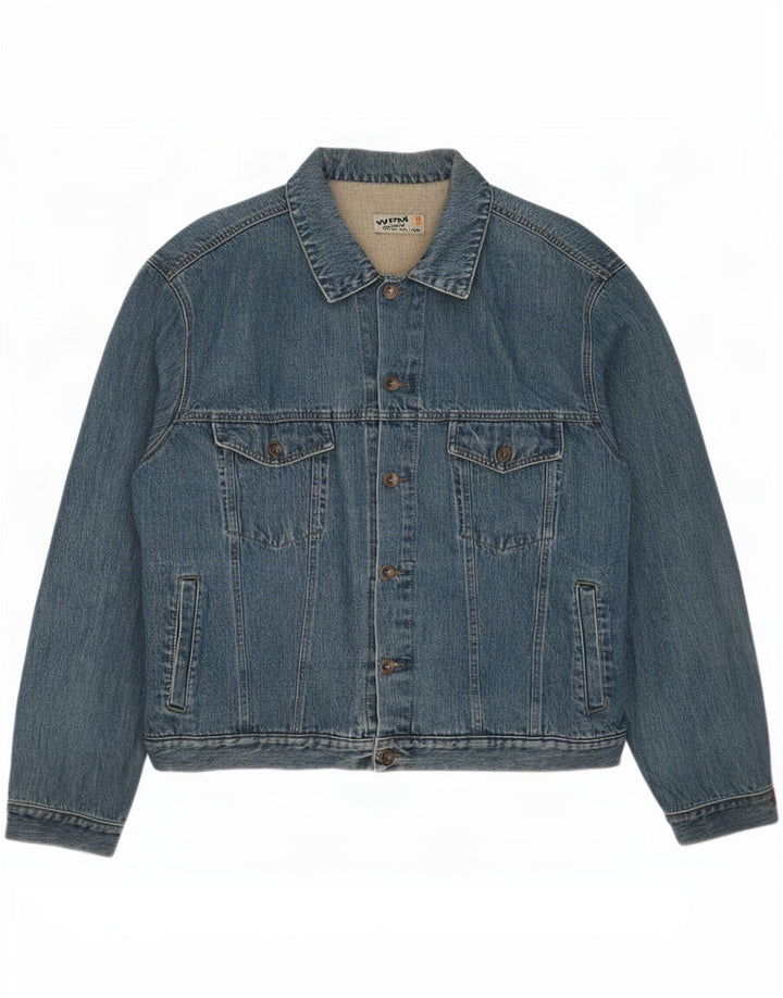 WPM Mens Denim Jacket UK 44 2XL Blue Cotton