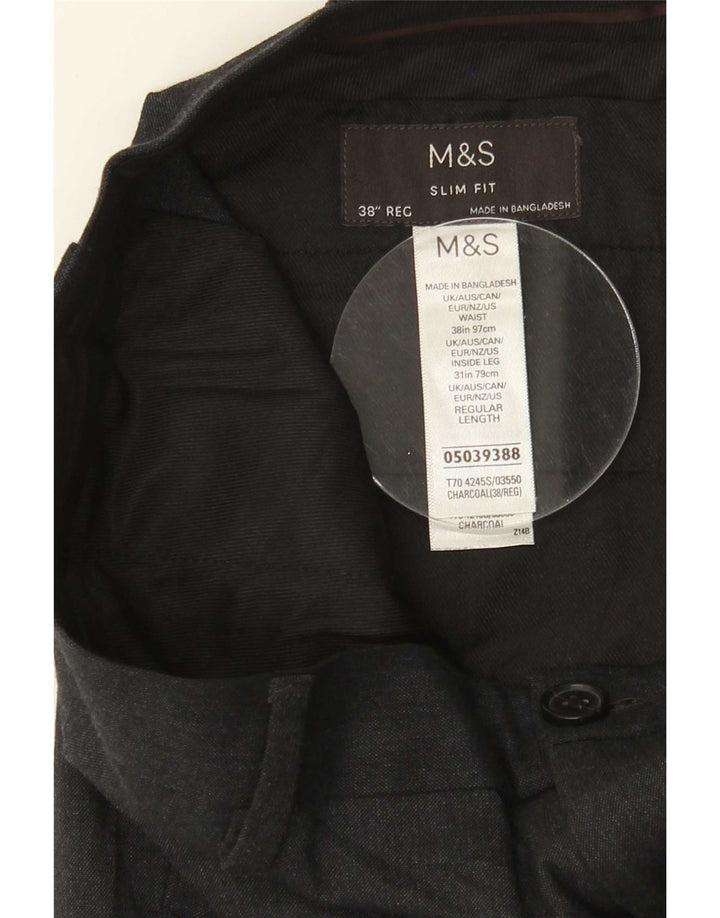 Marks & Spencer Mens Slim Fit Suit Trousers W38 L31 Grey Polyester