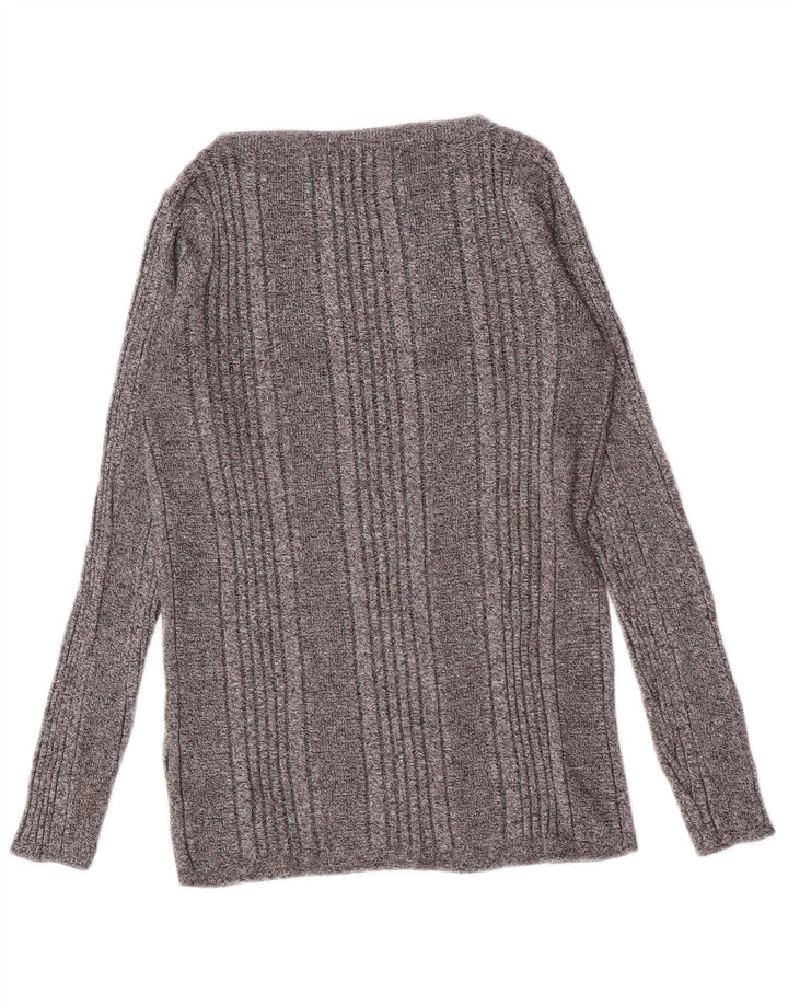 Marks & Spencer Womens Top Long Sleeve UK 14 Medium Grey Striped Viscose
